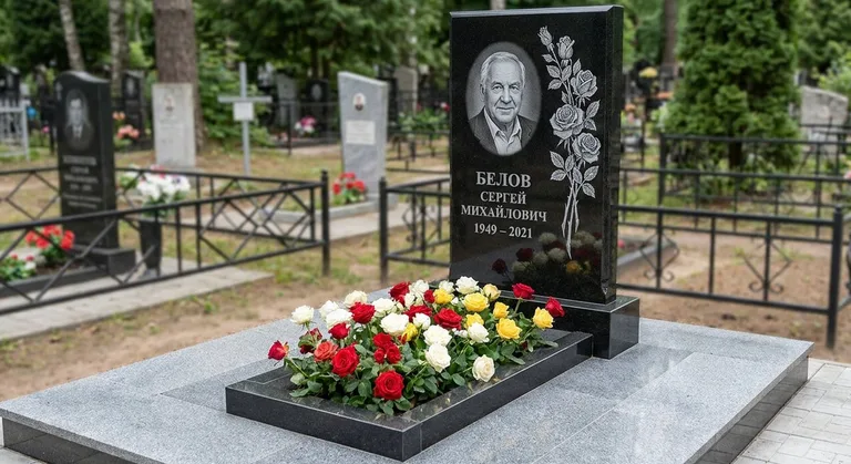 Памятник с гравировкой роз — выполненная работа «Белов» в Рязани
