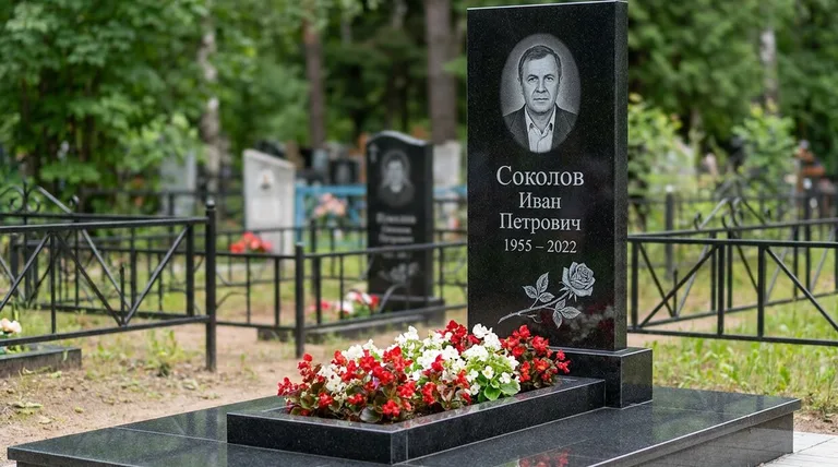Памятник с гравировкой роз — выполненная работа «Соколов» в Рязани