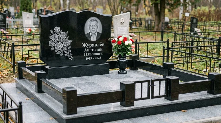 Памятник с гравировкой роз — выполненная работа «Журавлёв» в Рязани