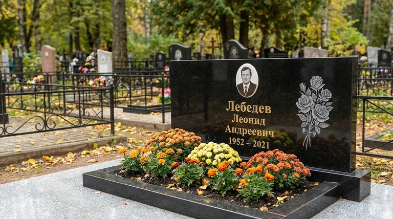 Памятник с гравировкой роз — выполненная работа «Лебедев» в Рязани