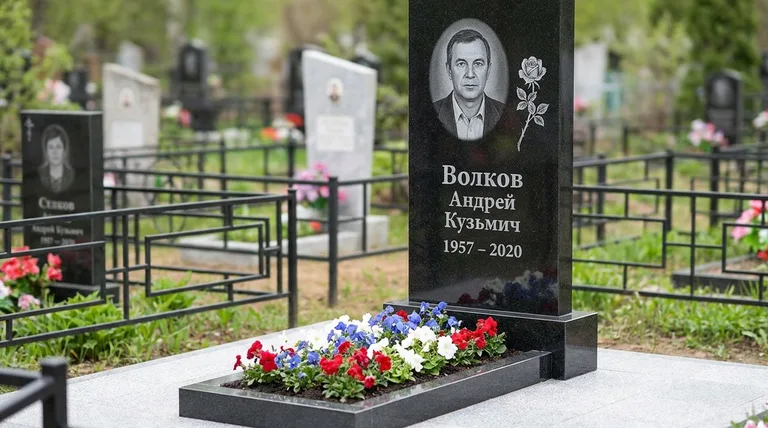 Памятник с гравировкой роз — выполненная работа «Волков» в Рязани