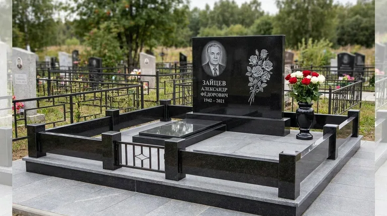 Памятник с гравировкой роз — выполненная работа «Зайцев» в Рязани