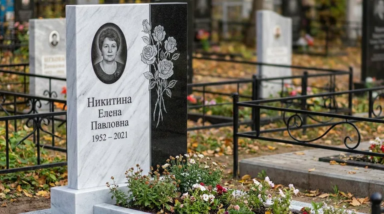 Памятник с гравировкой роз — выполненная работа «Никитина» в Рязани