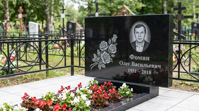 Памятник с гравировкой роз — выполненная работа «Фомин» в Рязани