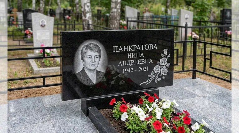 Памятник с гравировкой роз — выполненная работа «Панкратова» в Рязани