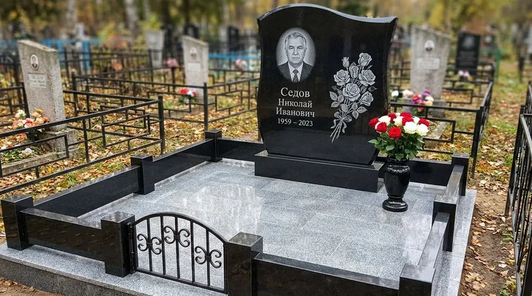 Памятник с гравировкой роз — выполненная работа «Седов» в Рязани