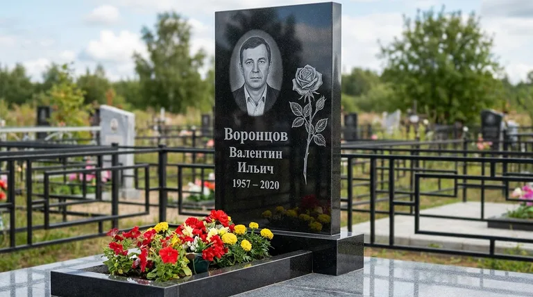Памятник с гравировкой роз — выполненная работа «Воронцов» в Рязани