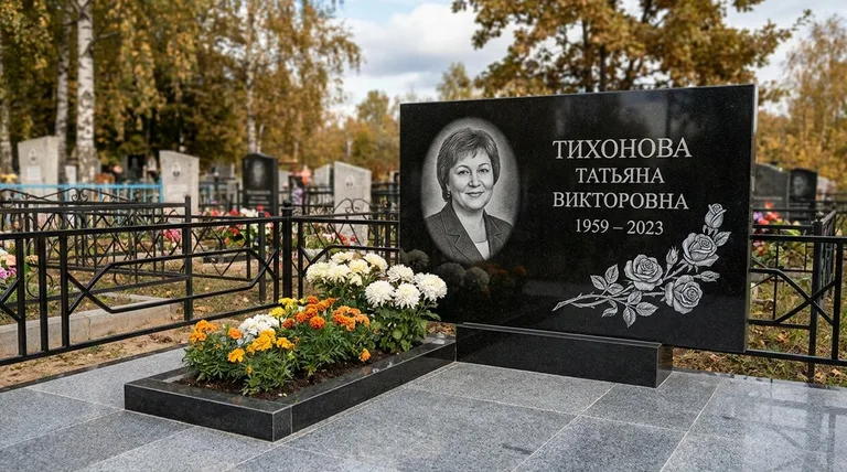 Памятник с гравировкой роз — выполненная работа «Тихонова» в Рязани