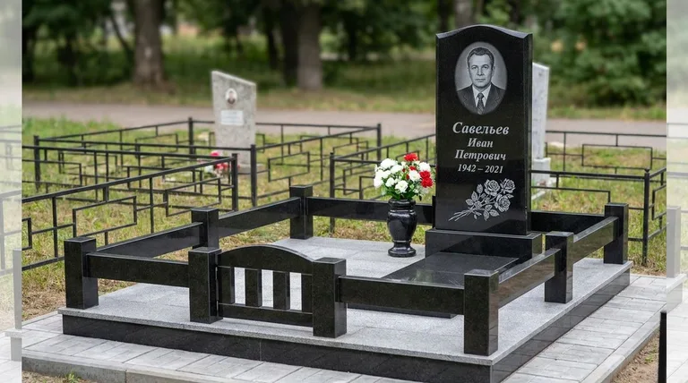 Памятник с гравировкой роз — выполненная работа «Савельев» в Рязани