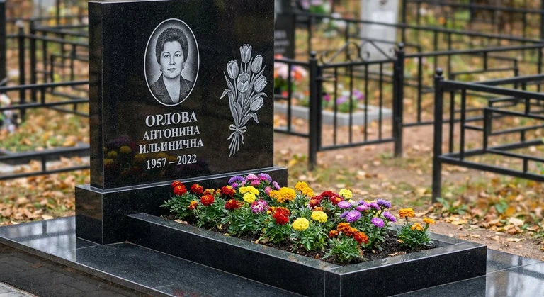 Гравировка тюльпанов на памятник в Рязани — пример работы на граните