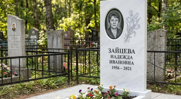 Памятник с гравировкой тюльпанов — выполненная работа «Зайцева» в Рязани