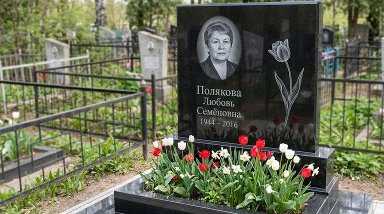Памятник с гравировкой тюльпанов — выполненная работа «Полякова» в Рязани