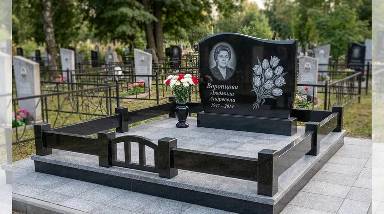 Памятник с гравировкой тюльпанов — выполненная работа «Воронцова» в Рязани