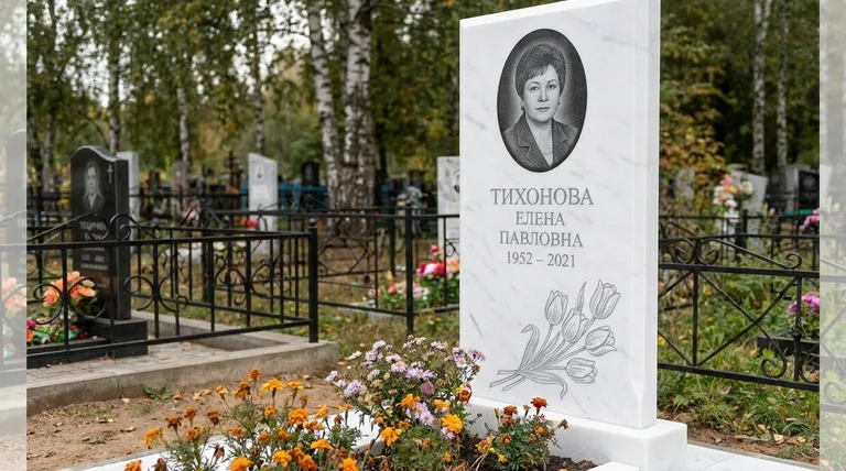 Памятник с гравировкой тюльпанов — выполненная работа «Тихонова» в Рязани