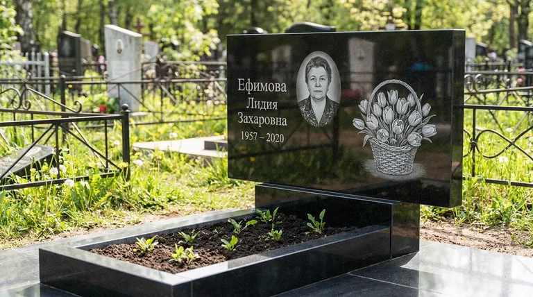 Памятник с гравировкой тюльпанов — выполненная работа «Ефимова» в Рязани