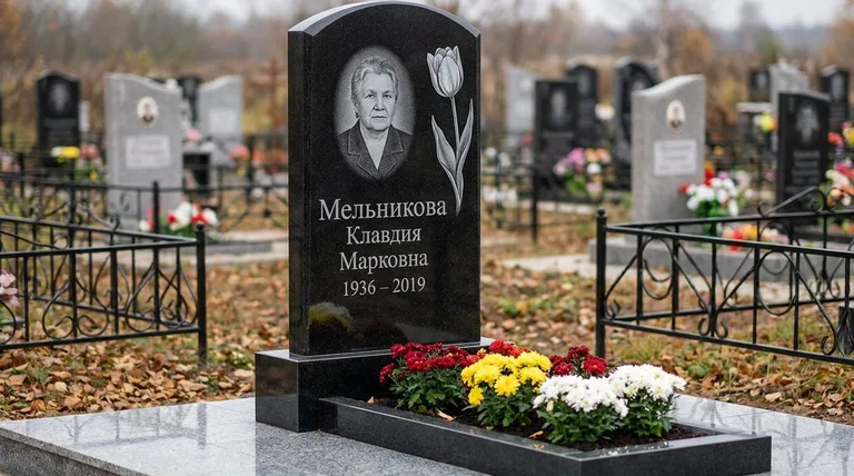 Памятник с гравировкой тюльпанов — выполненная работа «Мельникова» в Рязани