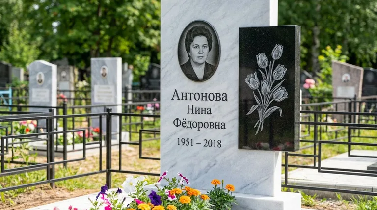 Памятник с гравировкой тюльпанов — выполненная работа «Антонова» в Рязани