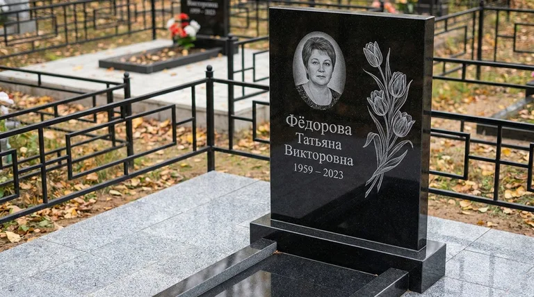 Памятник с гравировкой тюльпанов — выполненная работа «Фёдорова» в Рязани