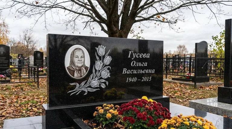 Памятник с гравировкой тюльпанов — выполненная работа «Гусева» в Рязани