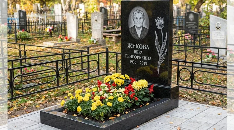 Памятник с гравировкой тюльпанов — выполненная работа «Жукова» в Рязани
