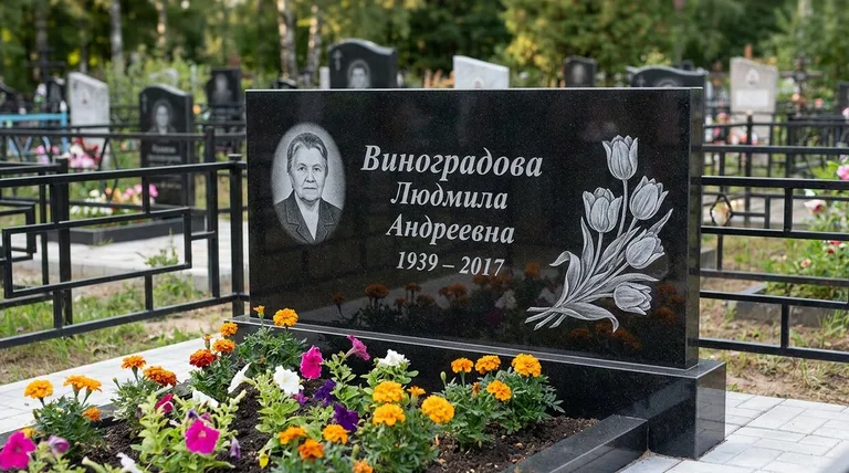 Памятник с гравировкой тюльпанов — выполненная работа «Виноградова» в Рязани