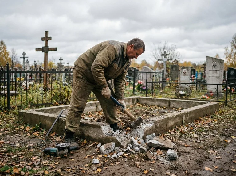 Демонтаж цветника на могиле в Рязани