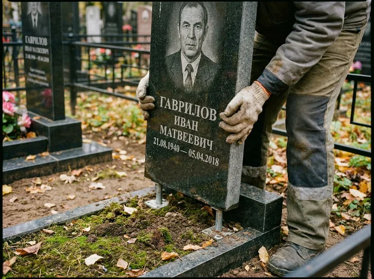 Демонтаж гранитного памятника (стелы) с могилы в Рязани