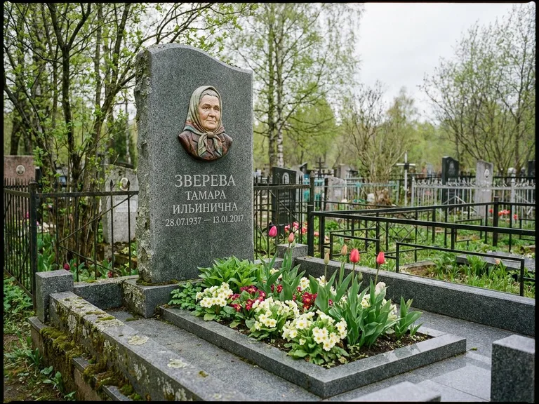 Керамический портрет на летнем кладбище в Рязани