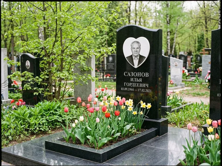 Цветной керамический портрет на памятнике в Рязани