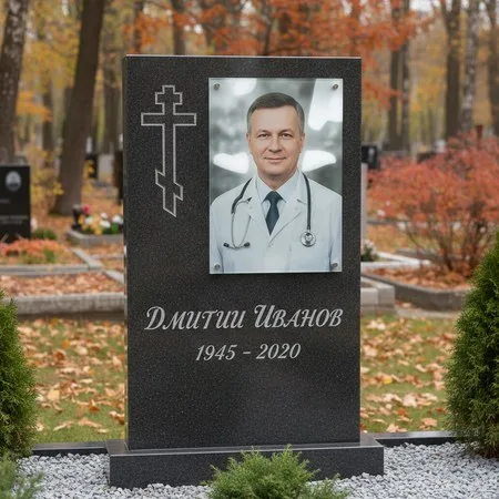 Портрет на стекле 180×240 мм на чёрной стеле в Рязани