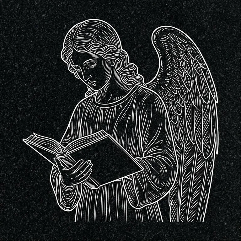 Эскиз гравировки ангела на памятник — ангел с раскрытой книгой в Рязани