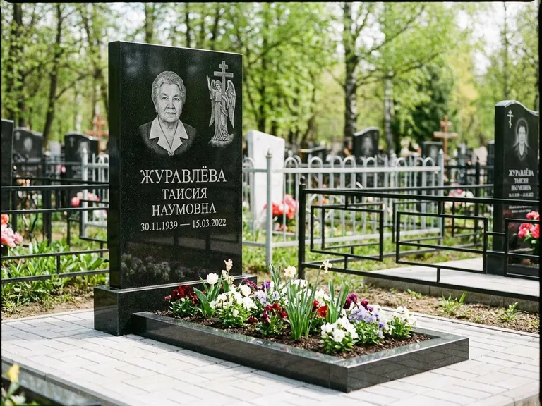 Памятник с гравировкой ангела — гравировка ангела с голубем по диагонали стелы, работа «Журавлёва» в Рязани