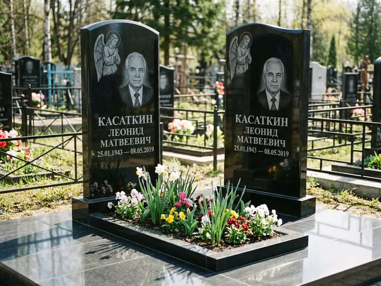 Памятник с гравировкой ангела — гравировка молящегося ангела в верхней части стелы, работа «Касаткин» в Рязани