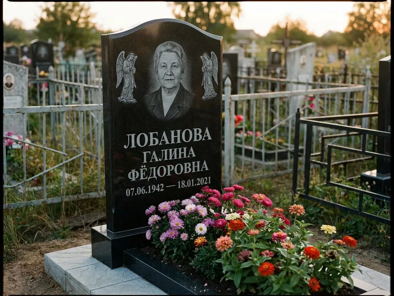 Памятник с гравировкой ангела — гравировка двух ангелов по сторонам портрета, работа «Лобанова» в Рязани
