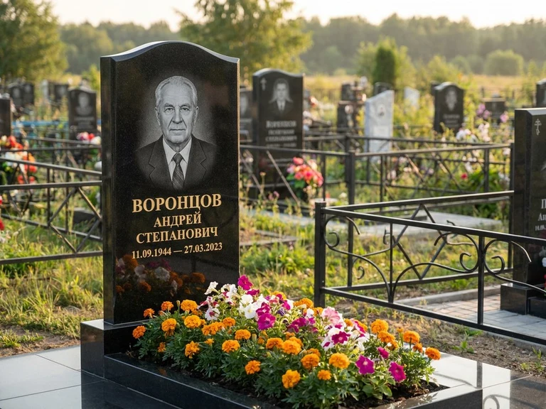 Гравировка фото на памятнике в Рязани — готовый гравированный портрет на чёрном граните