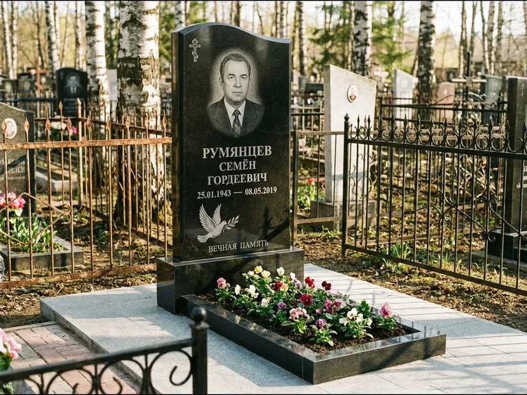 Памятник с гравировкой голубей — гравировка голубя с оливковой ветвью рядом с эпитафией, работа «Румянцев» в Рязани