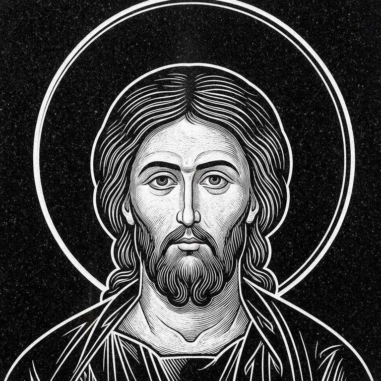Эскиз иконы: Архангел Михаил — воинам и мужчинам, гравировка на памятник в Рязани