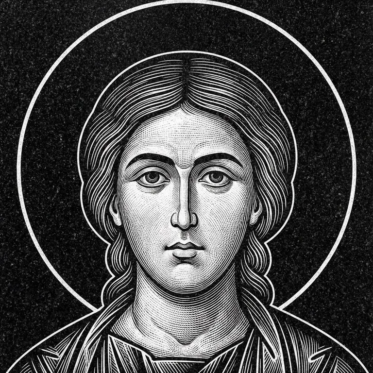 Эскиз иконы: Георгий Победоносец — воинам, гравировка на памятник в Рязани