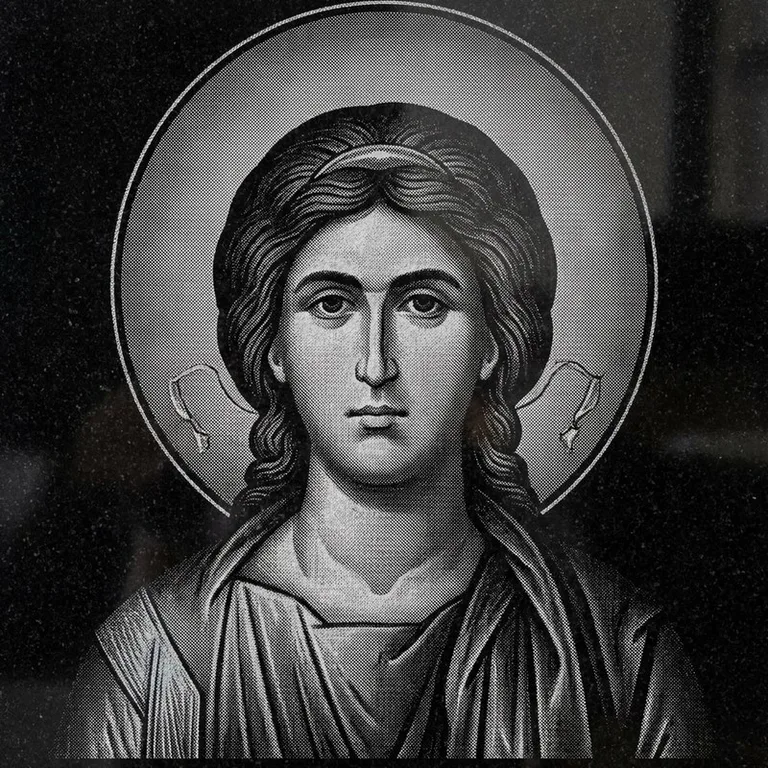 Эскиз иконы: Архангел Михаил (полутон) — образ архангела в полутонах, гравировка на памятник в Рязани