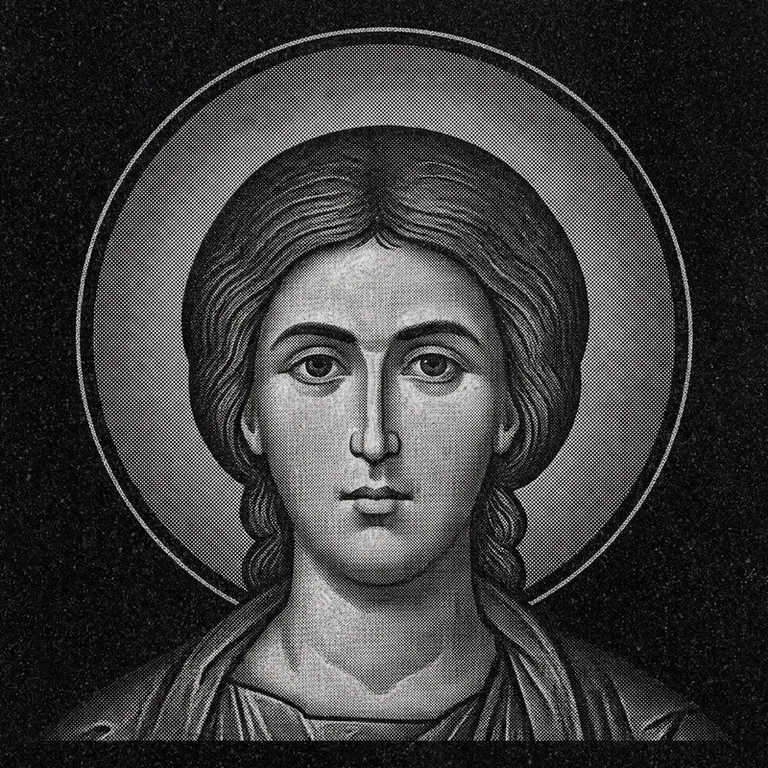 Эскиз иконы: Георгий Победоносец (полутон) — воинский образ, гравировка на памятник в Рязани