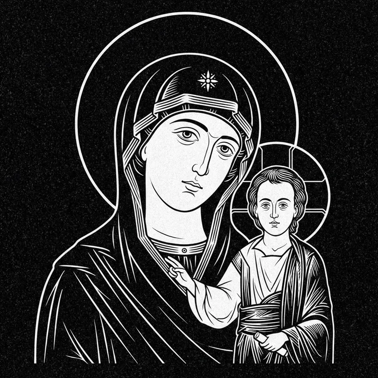 Эскиз иконы: «Утоли моя печали» — облегчение скорби, гравировка на памятник в Рязани