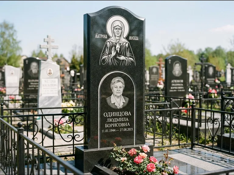 Памятник с гравировкой иконы — Владимирская икона Божией Матери с Младенцем, работа «Зотов» в Рязани