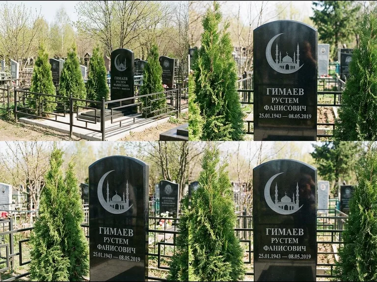 Памятник с гравировкой полумесяца — гравировка полумесяца над силуэтом мечети, работа «Гимаев» в Рязани