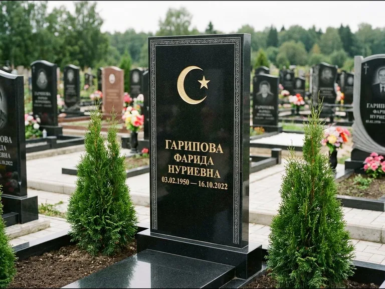 Памятник с гравировкой полумесяца — гравировка полумесяца, работа «Гарипова» в Рязани