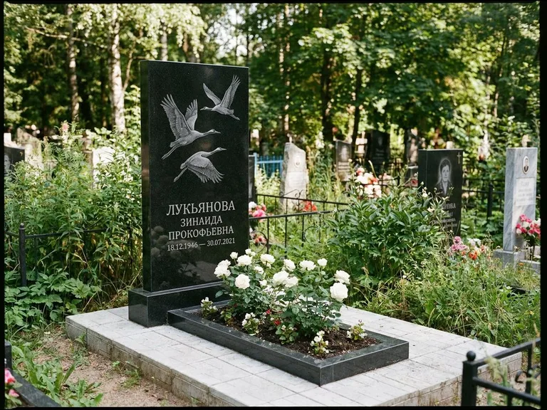 Памятник с гравировкой журавлей — гравировка журавлей, работа «Лукьянова» в Рязани