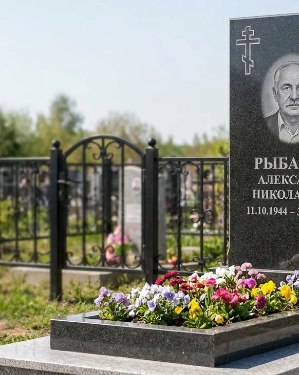 Двойной памятник под ключ с ярким цветником в Рязани