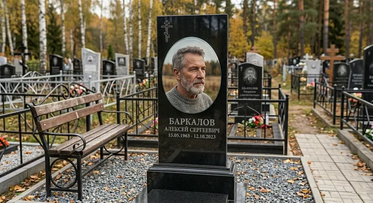 Овальный портрет на стекле на чёрной гранитной стеле в Рязани