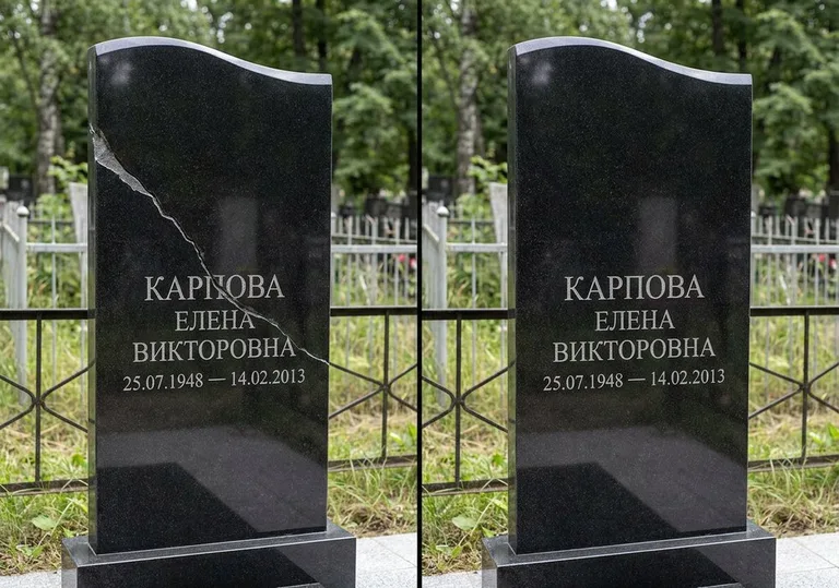 Заделка трещины на чёрном граните: до и после в Рязани