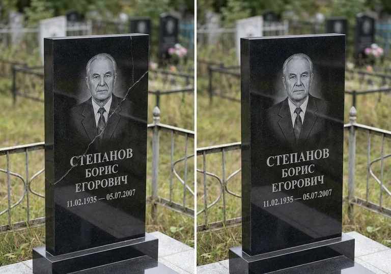 Восстановление надписи и портрета на памятнике: до и после в Рязани