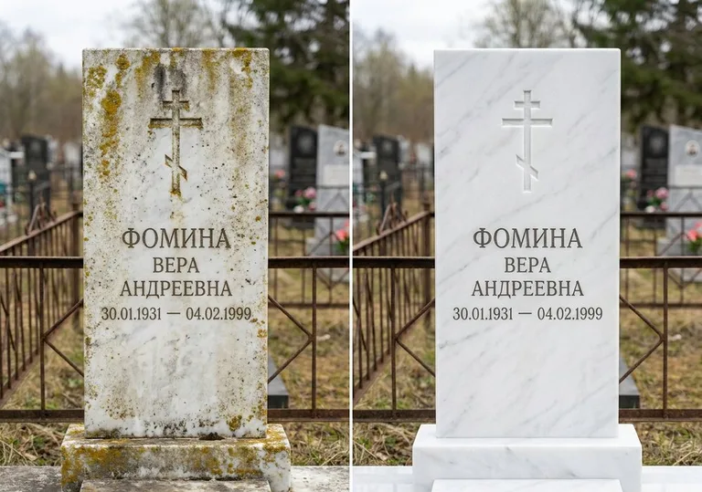 Восстановление мраморного памятника от желтизны и налёта в Рязани
